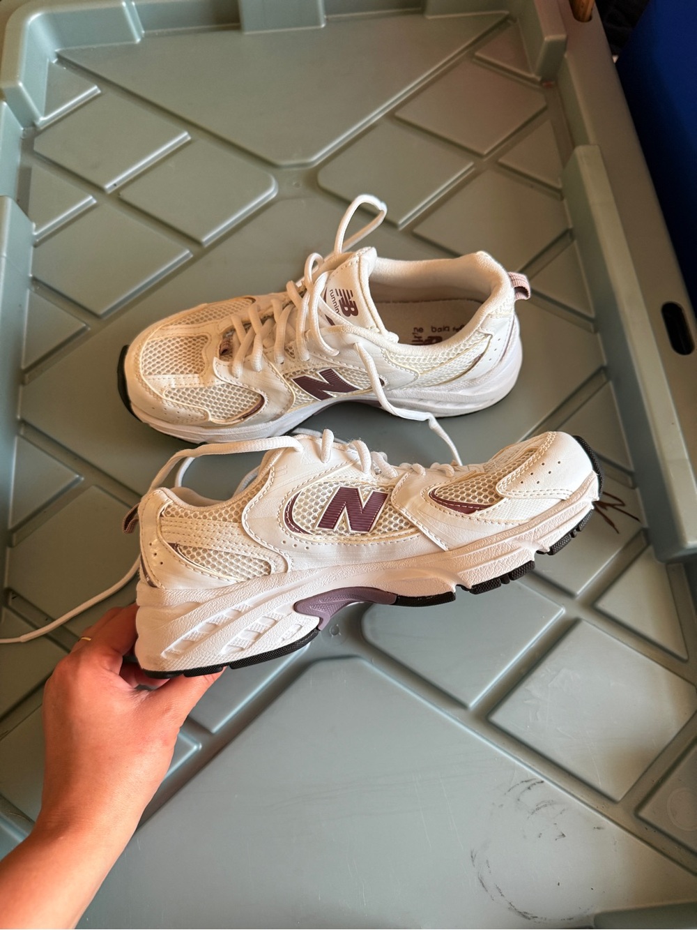 New Balance Kids White Sneakers with Purple Accents